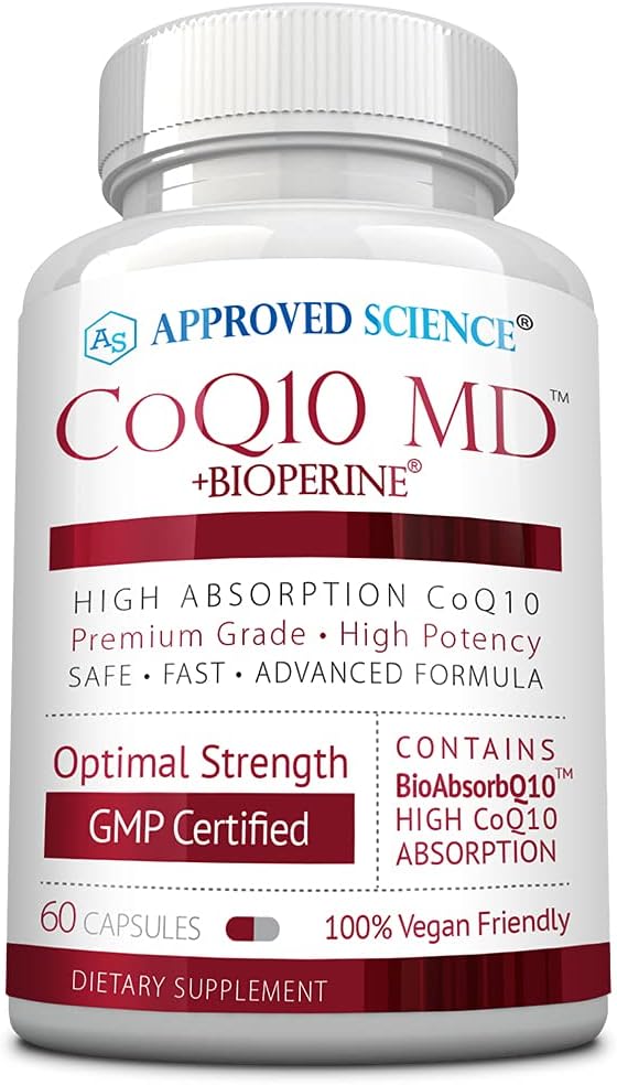 Aprovado Science® CoQ10 MD - Força extra 300mg Pure CoQ10 com BioPerine® para Absorção Mais Rápida - Suporte Optimal – 60 Cápsulas Vegan