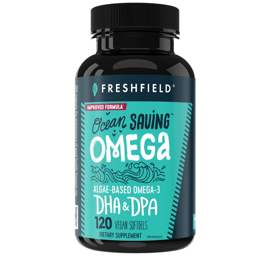 Ocean Saving Omega, Algae Omega 3, suplemento DHA, fornecimento de 4 meses, fonte sustentável, níveis mais elevados de DHA por cápsula (440 mg), w / DPA