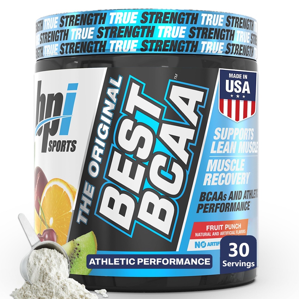 BPI esportes melhor BCAA pó - suporte de recuperação muscular - cadeia ramificada Aminoácidos - Blocos de construção de proteína e músculo - pós de recuperação de exercícios - Hydration - Fruit Punch, 30 Servings