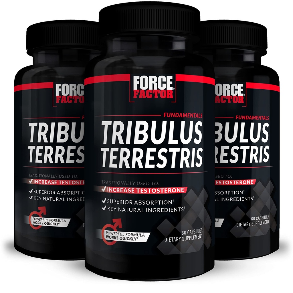 FORCE FACTOR Tribulus Terrestris para Homens, 3-Pack, Tribulus Testosterona Booster para Homens, Suplemento de Vitalidade Masculino, Extrato de Tribulus e Ingredientes Naturais para Absorção Superior, 1000mg, 180 Cápsulas