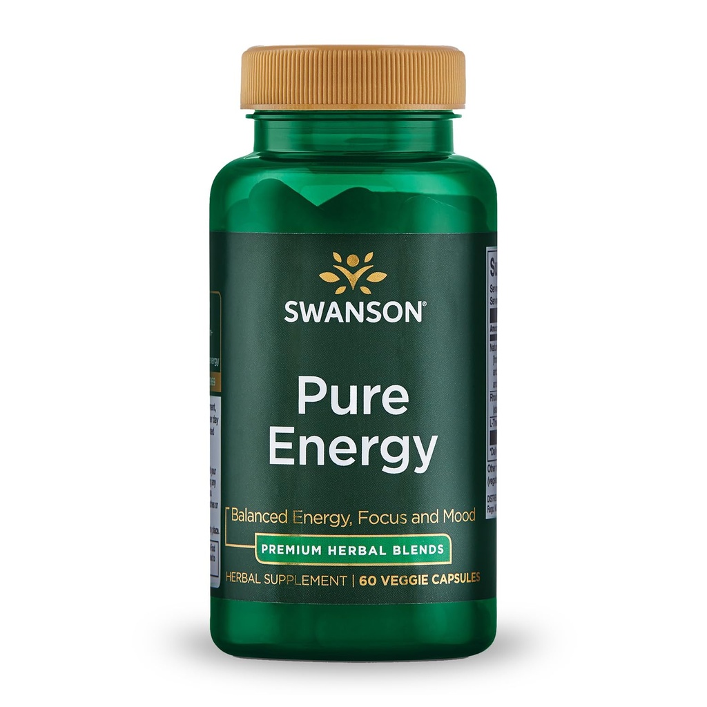 Swanson Energia Pura Metabolismo Concentração Foco Apoio Gestão de Stress Adaptogenic Herbs Suplemento Herbal 60 Veggie Cápsulas (Veg Caps) Vegan