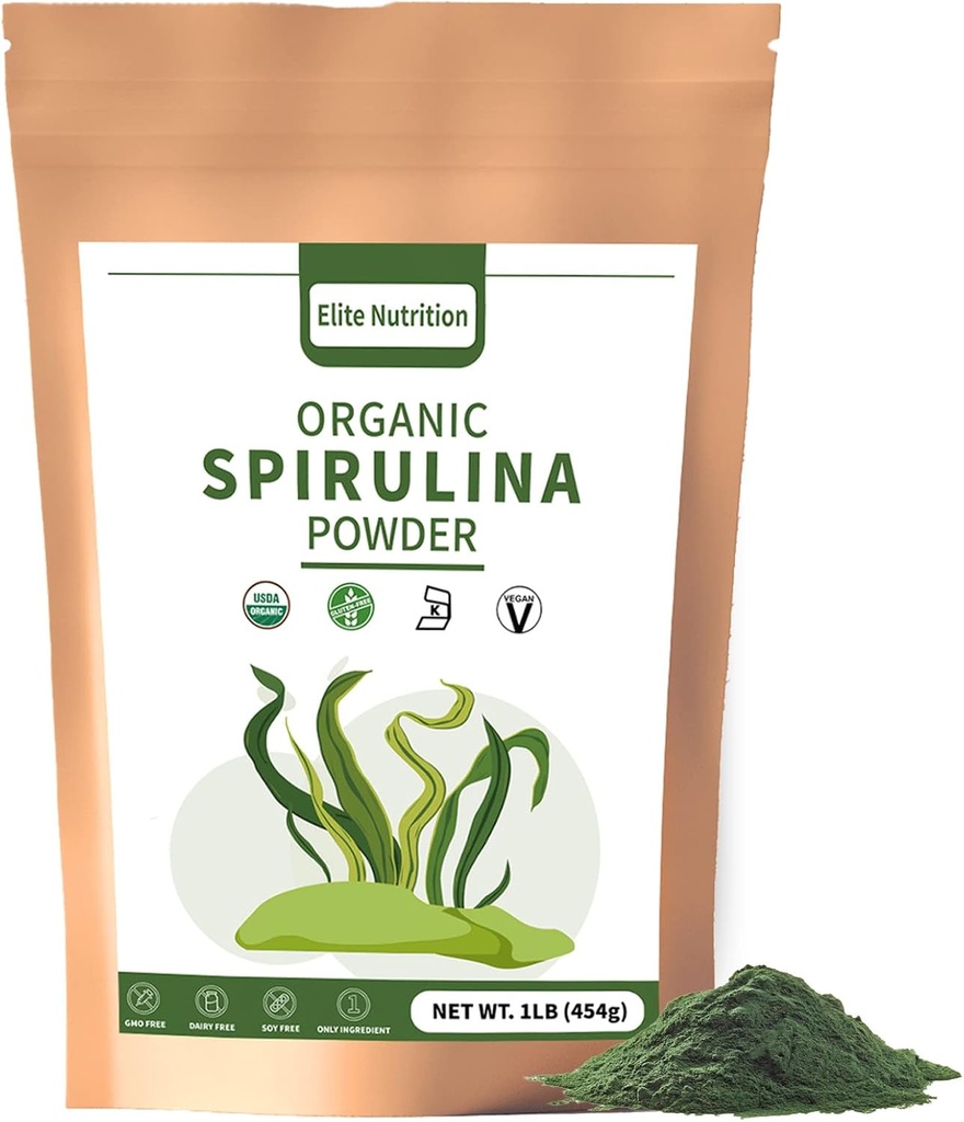 Espirulina orgânica em pó, não-GMO, USDA Certificado, Green Superfood Boosts Energia, Alta em Proteínas, Minerais, Antioxidantes e Vitaminas, 1 lb