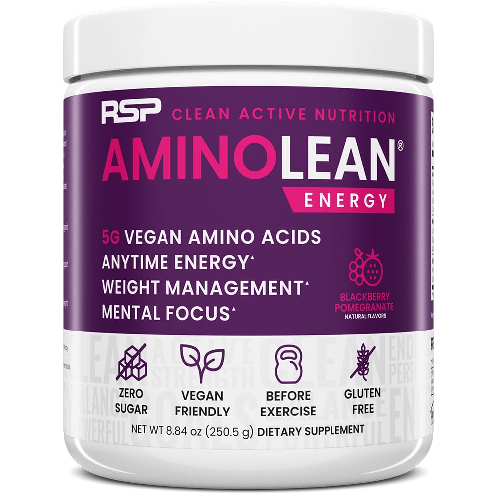 RSP NUTRITION AminoLean pré-treino em pó, Amino Energia e gestão de peso com Vegan BCAA Aminoácidos, Cafeína natural, Pré-treino Boost para homens e mulheres, 30 Serv