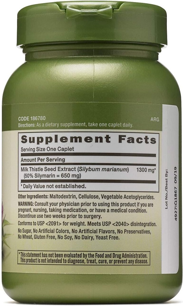 GNC Herbal Plus Cardo de Leite 1300mg, Pacote Twin, 60 Caplets Cada, Suporta fígado saudável