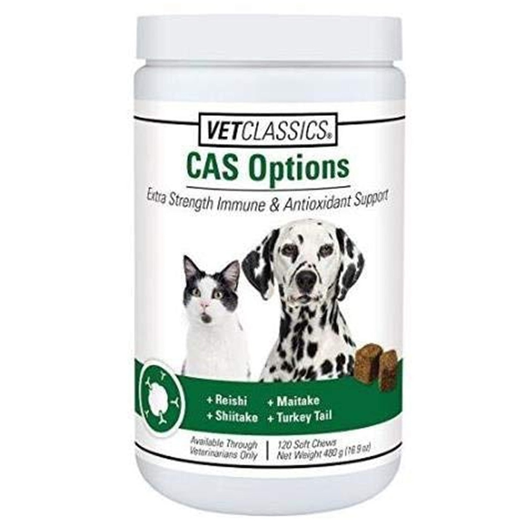 Vet Classics Opções CAS Suporte imunológico de força extra para cães, gatos – Suplemento de saúde do animal de estimação, cuidado antioxidante do cão – Fórmula de suplemento de cão extra-força – 120 mastigação suave
