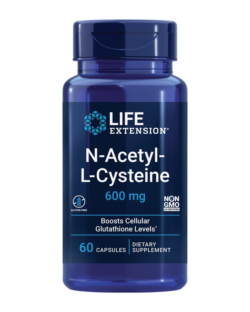 Extensão de vida Otimizada Quercetina e N-Acetil-L-Cysteine Imune e Suporte à Saúde Celular - 250 mg Quercetina, 600 mg NAC - 60 Cápsulas Cada