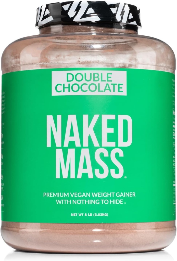 Massa Vegan NAKED - Gainer Peso Duplo Chocolate - 1,260 Calorias, 50G Proteína, Nada Artificial, Tudo Natural Chocolate Proteína Pó, Não-GMO, Soy & Gluten Free - 8LB Bulk - 11 Servings