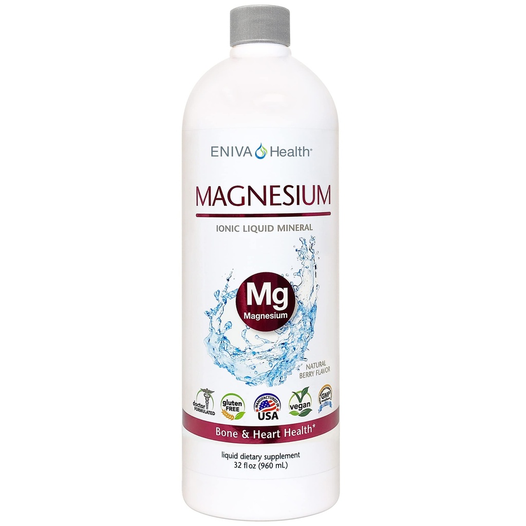 Liquid Ionic Magnésio Suplemento (32 onças) Saúde Digestiva, Energia muscular e ossos. Doutor Formulado. Zero calorias. Zero Sugar. pela Eniva Health.