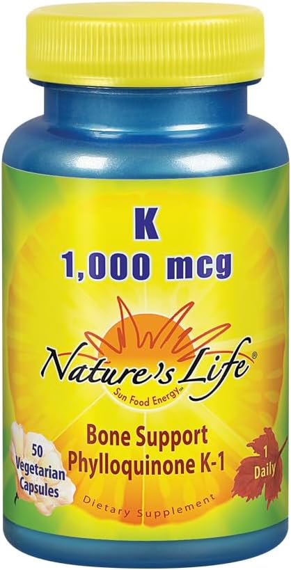 Vida da natureza Vitamina K 1000mcg Phylloquinone K-1 Suplemento, Saudável Ossos e Apoio Cardiovascular