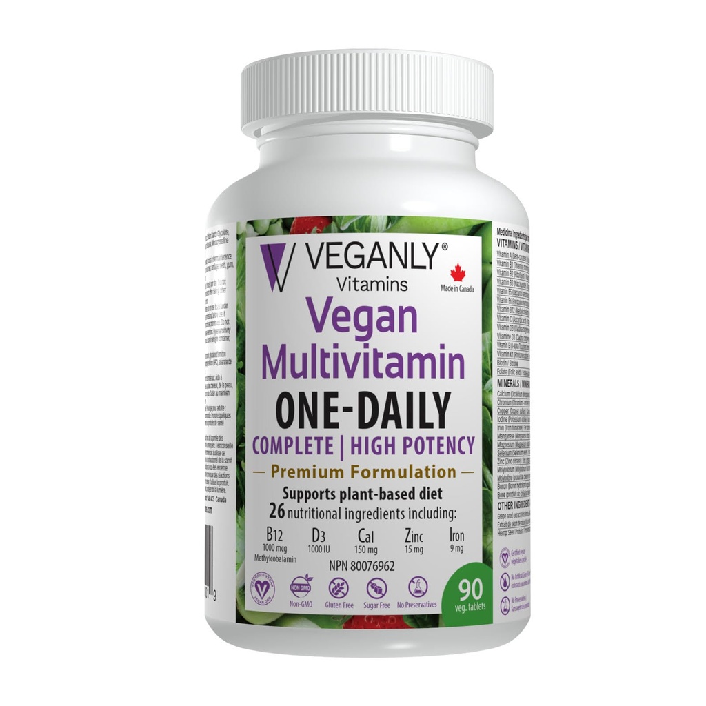 Vegan Multivitamin One-Daily, (90 Veg Tablets). Suporte Nutricional Completo para Dietas Veganas, Vegan ou Vegetarianas. 26 Essenciais com alta potência em B12 & D3.