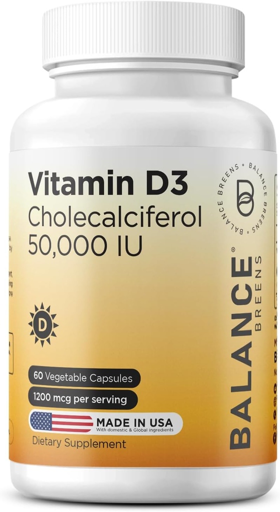Balancebreens Vitamina D3 50.000 UI, 60 Cápsulas Veggie - Alta Potência, Suporta Saúde Imune & Osso - Semanal Uma vez