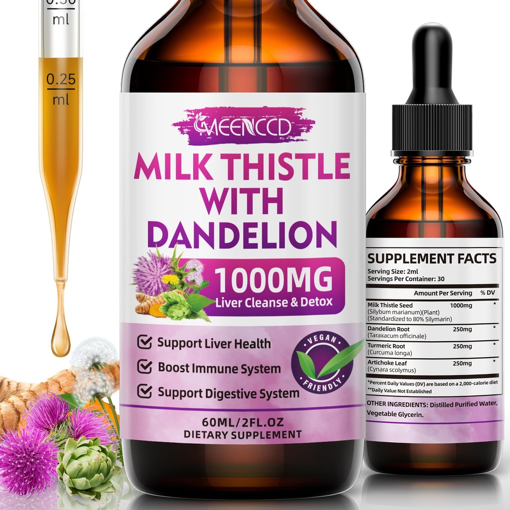 MEENCCD leite cardo líquido gotas - suplemento de cardo com silimarina, Apoio antioxidante, Vegan, Não-GMO, 2 Fl Oz