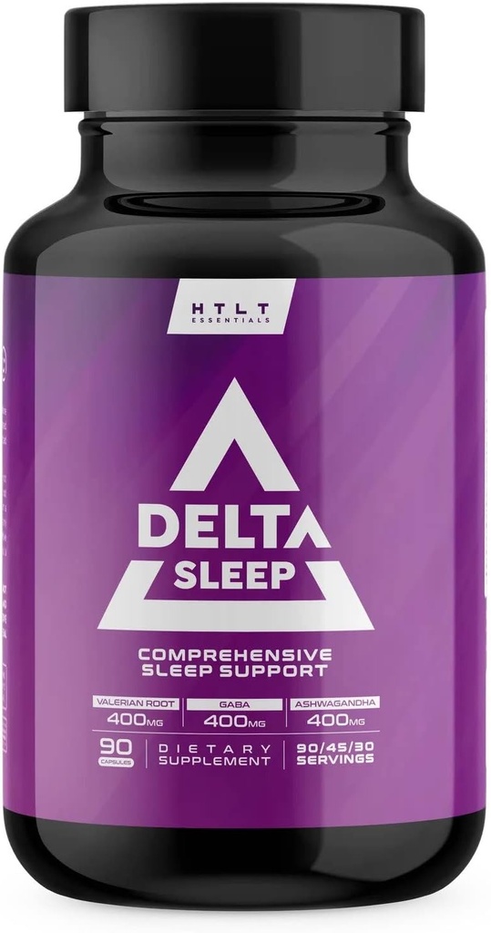 Delta Sleep by HTLT (Suplemento de sono abrangente com Ashwagandha, Melatonina, 5-HTP, & GABA) L-Teanina e Magnésio Glicinato para manter os níveis de GABA (90 Cápsulas)