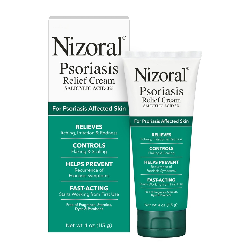 Nizoral Psoríase Relief Cream- Alivia Coceira, Irritação e Vermelhidão e Controles Flaking e Escala com Medicina de Máxima Força (Ácido Salicílico 3%), 4 Fl Oz