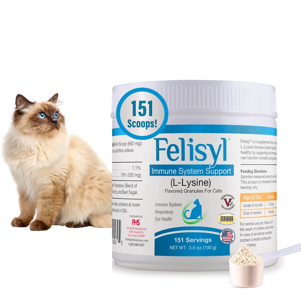 Suporte do Sistema Imune de Felisyl (L-Lysine) Grânulos para Gatos 3.5oz(100g)
