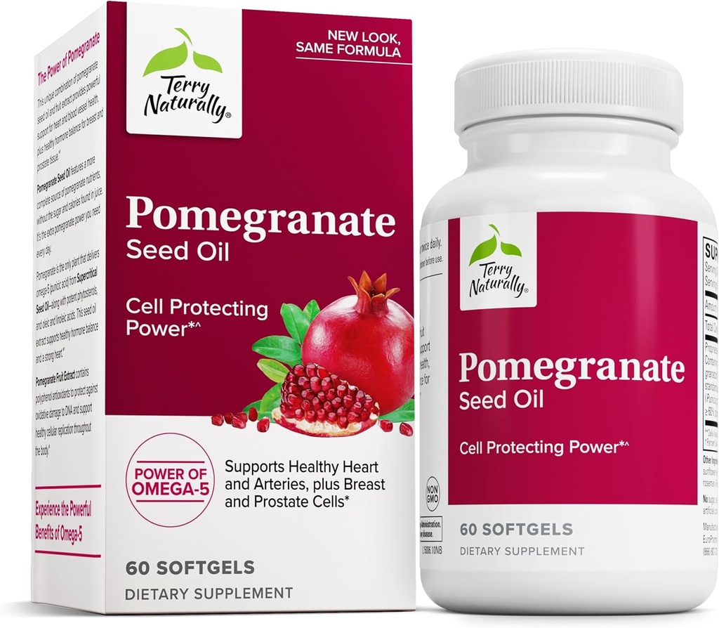 Terry naturalmente óleo de semente de romã - Suplemento dietético para apoiar a saúde cardiovascular - Suplemento de ervas não-GMO com Omega-5 e extrato de romã - 60 Softgels