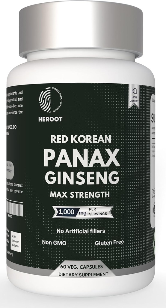Panax Ginseng Cápsula 500 MG por energia de serviço, memória e suporte à saúde do cérebro, Não-GMO (Pacote de 60 Cápsula)