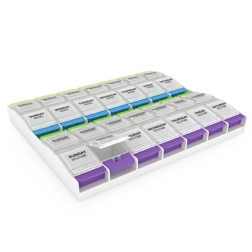 EZY DOSE Semanalmente (7-dia) Organizador de comprimidos, recipiente de vitaminas, e planejamento de medicina diária, 2X-grandes compartimentos botão de pressão, artrite amigável, fácil de usar, 4 vezes por dia, claro Lids, BPA Free