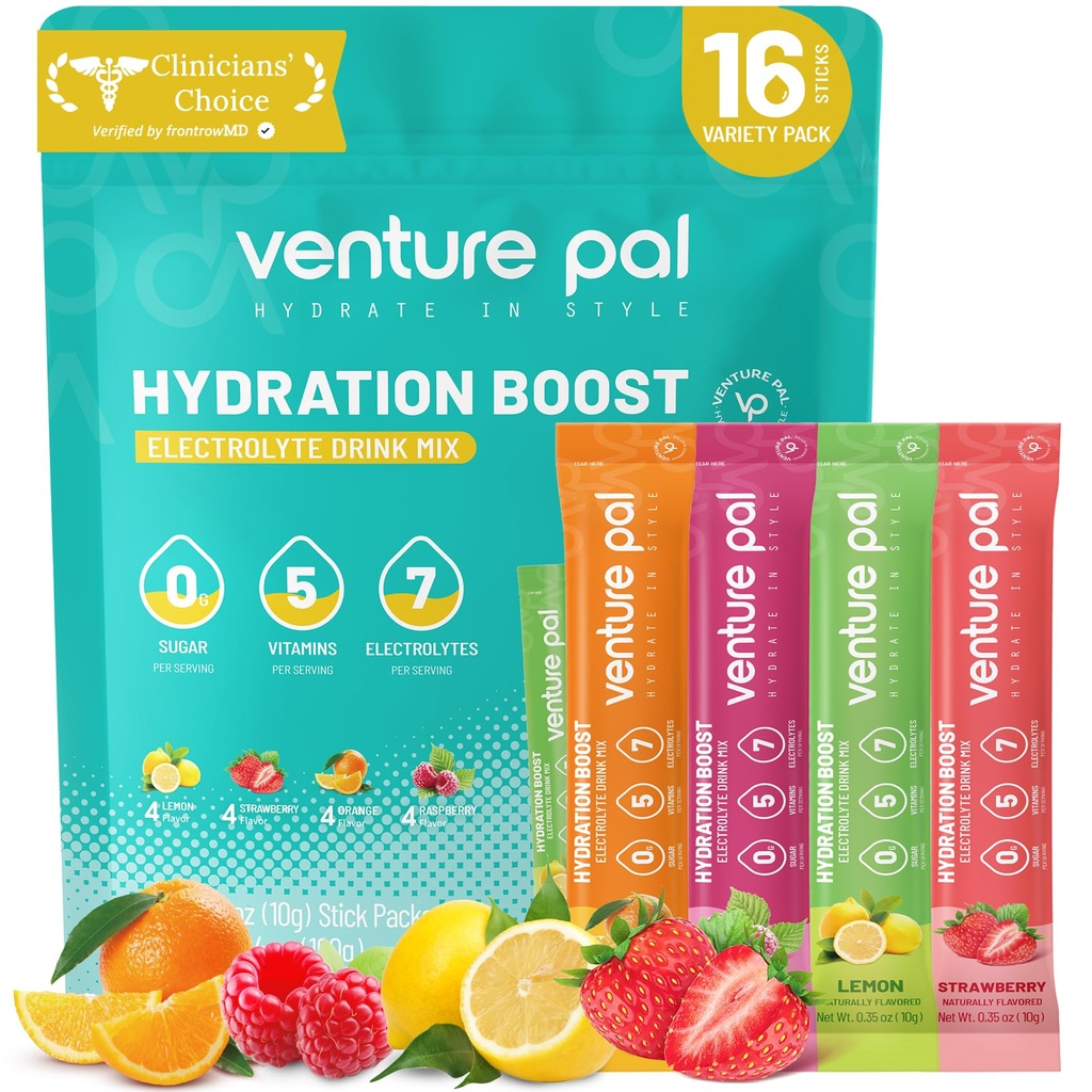 Venture Pal Sugar Free Electrolyte Powder Packets - Liquid Daily IV Drink Mix for Rapid Hydration & Party Recovery (Rápido Hydration & Party Recovery) 5 Vitaminas e 7 Eletrolitos Keto Friendly