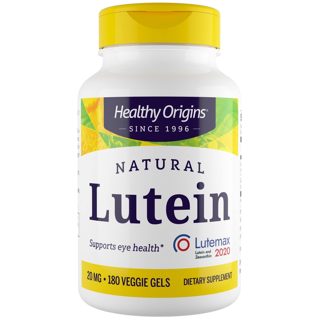 Origem saudável Lutein 20 mg (Lutemax 2020 com Zeaxanthin, Não-GMO, Vegan, Eye Support), 180 Gels vegetarianos