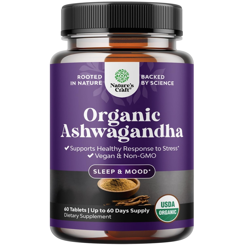 Suplementos de Ashwagandha orgânicos de alta resistência - Tablets orgânicos de Ashwagandha para suporte de humor e equilíbrio hormonal para mulheres e homens - Extrato de raiz em pó com pimenta preta para melhor absorção - 60 Ct