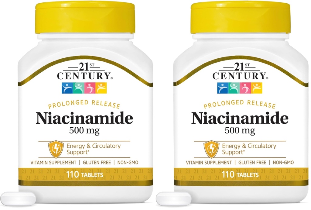 Comprimidos de libertação prolongada de 500 mg de niacinamida do século XXI, 110-Count (Pack de 2)