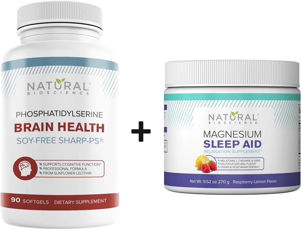 Natural BioScience Phosphatidilserina livre de soja 100mg & Magnésio sono em pó pacote de suplemento - Ultimate Brain Health & Relaxation Support