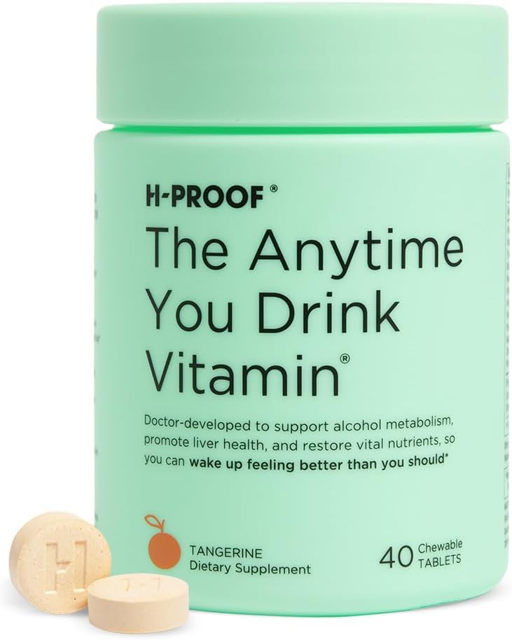 H-PROOF A qualquer hora que você beber vitamina, saúde do fígado e imunidade Suporte com eletrólitos, cardo de leite, e vitaminas B & C - 40 comprimidos mastigáveis (20 Servões), Vegan, Tangerina