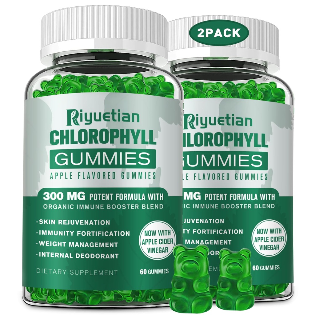 Pastilhas de clorofila livre de açúcar - com ACV não filtrado e Vitamina C , B12 - Energia Boost, Imune & Digestion Support, Desodorante natural, Cuidados com a pele - Vegan, Não-GMO - 120 chicletes
