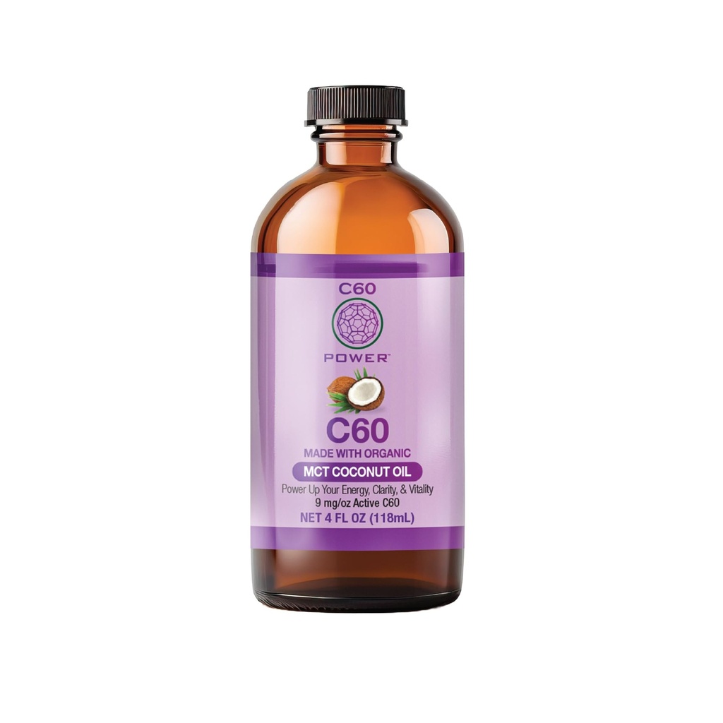 C60 Power C60 em óleo de coco orgânico MCT - Apoio ao bem-estar natural para homens e mulheres, 99,99% Puro de carbono Fullerenes, Promove energia, clareza mental, & Stamina - 4 fl oz garrafa