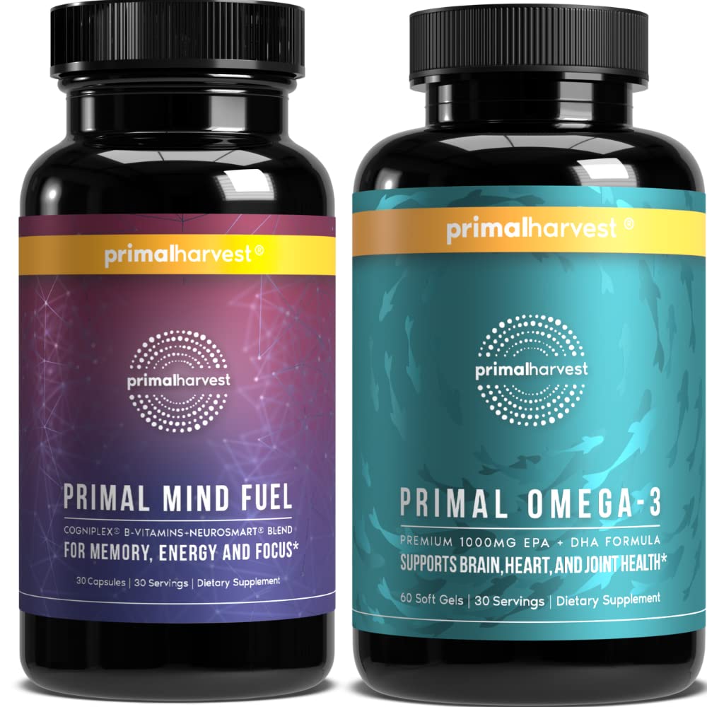 Primal Harvest Mind Fuel & Omega 3 Suplementos para Mulheres e Homens Peixe Oil Cápsulas e Mente Combustível Pills Brain Booster