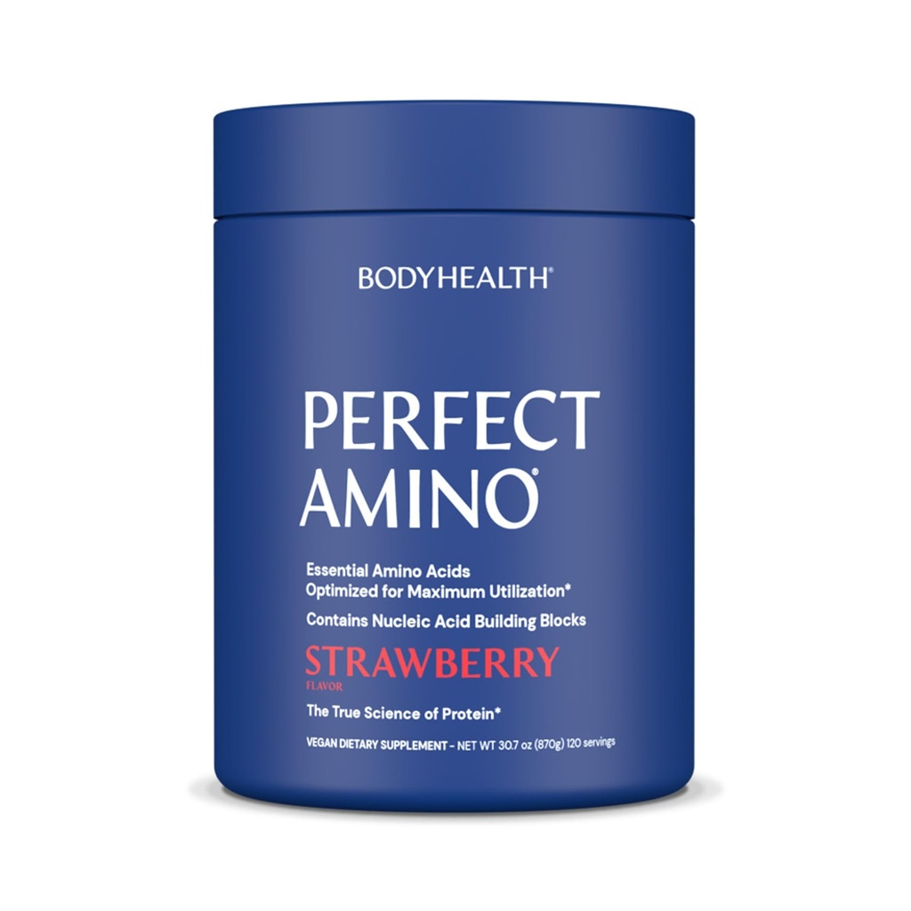 BodyHealth PerfectAmino Powder - BCAA e EAA pó para pré e pós-treino - Amino Acid Energy Drink para homens e mulheres para apoiar o músculo magro e recuperação - morango - 120 Servings