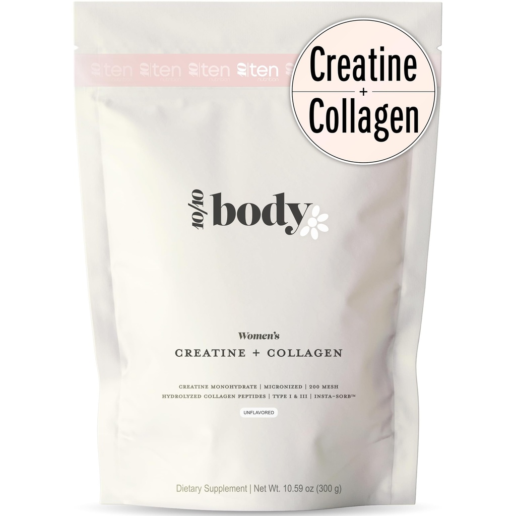 Novo - Creatina + Colágeno para Mulheres – Suporta Crescimento e Desenvolvimento Músculo Leano, Ganho de Booty, Energia e Recuperação – 5g Creatina Monohidrato Mais 5000mg Colágeno Peptídeos Combo – Sem sabor, 30 Servings