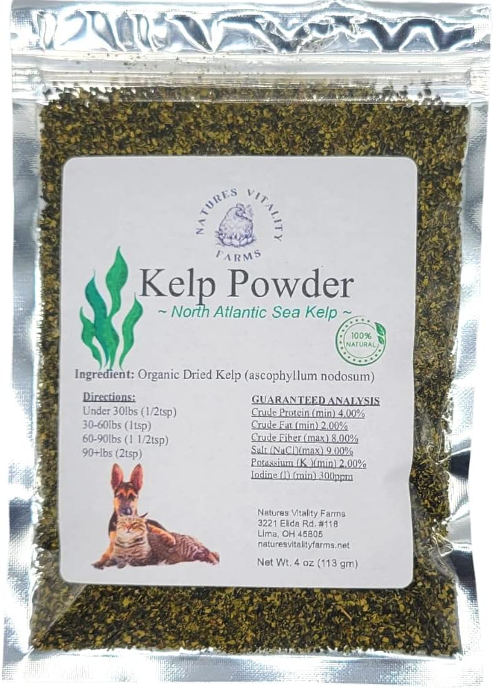 Kelp Pó para Cães / Gatos, Natural Mar do Atlântico Norte Kelp, Minerais Vitaminas e Antioxidantes para a Saúde Final (4 onça)
