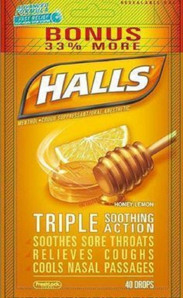 Halls Menthol - Supressor de Tosse/Anestesia Oral, Lemon de Mel, Drops, 40 quilates