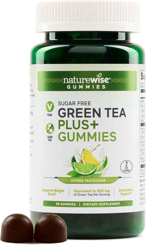 NatureWise Green Tea Gummies - Keto, Açúcar Grátis - Suporta Fitness Goals for Women & Men - 500mg Green Tea + Framboesa Cetonas, Garcinia Cambogia - Vegan, Sem Glúten - 60 Conde[1-Month Supply]