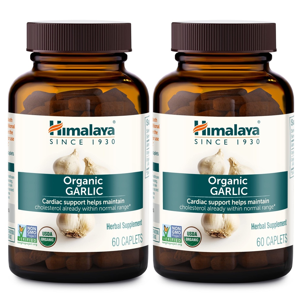 Himalaia Alho Orgânico, Para Metabolismo Lipídico e Suporte Imune, 1.400 mg, 60 Caplets, 1 Mês de Fornecimento, 2 Pack