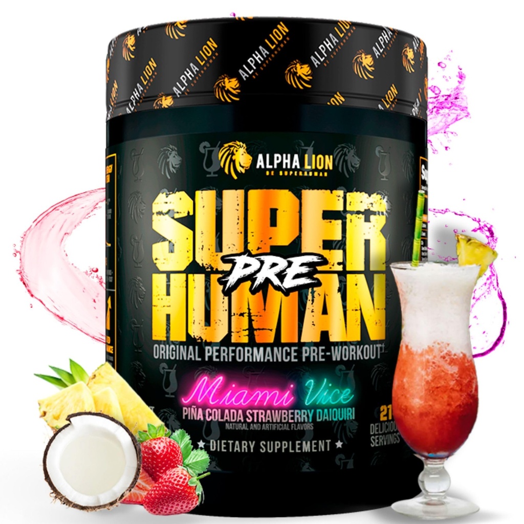 ALPHA LION Pó de treino pré-humano, Beta Alanine, L-Taurine e Cafeína Tri-Fonte para energia e foco sustentados, óxido nítrico e citrulina para bomba (21 Servings, Miami Vice)