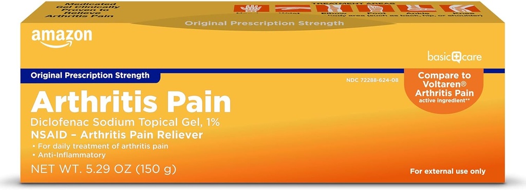 Cuidados Básicos Artrite Dor Aliviando Gel, Diclofenac Sódio Gel tópico, 1% (NSAID), 5,29 Oz (150 Grams) (Pacote pode variar)
