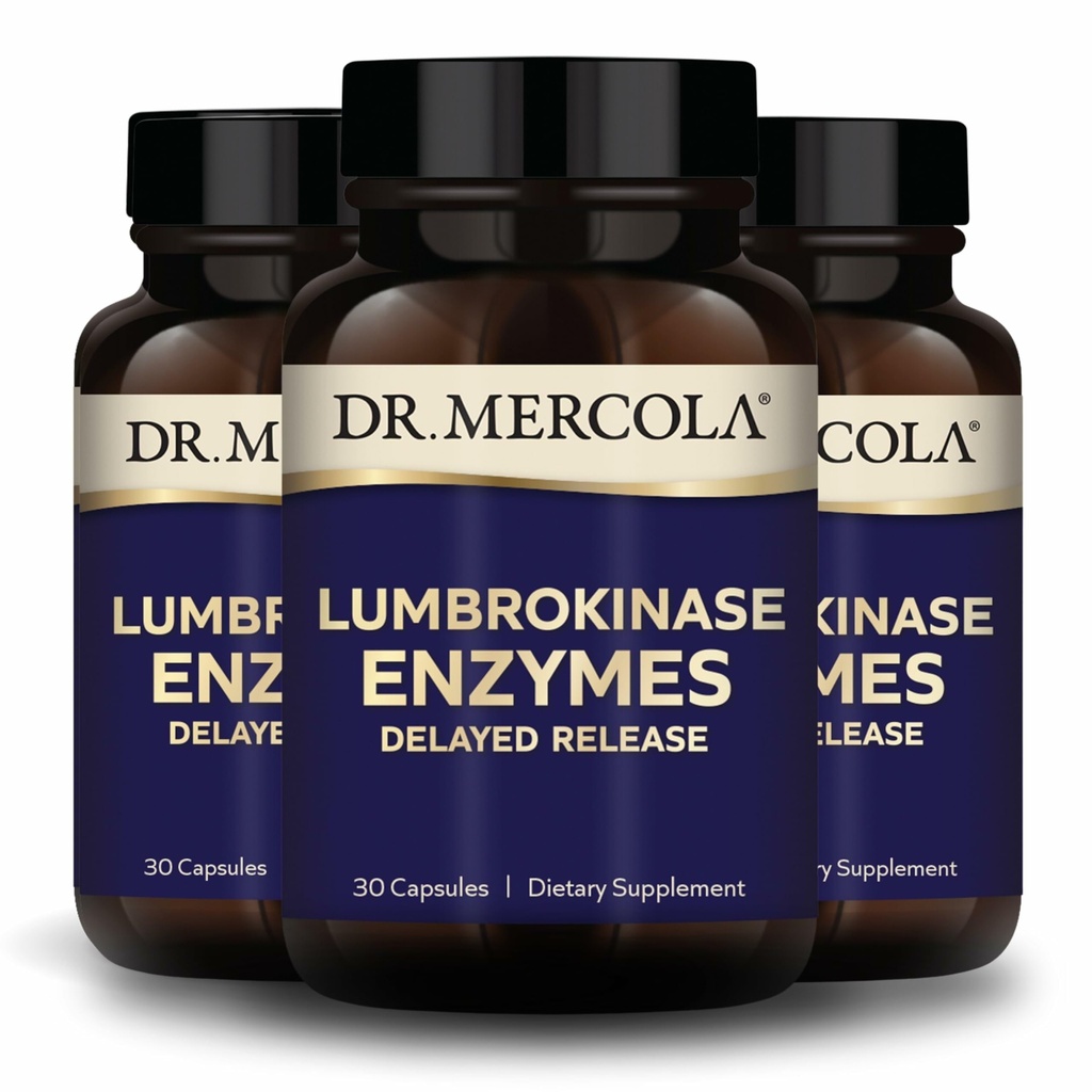 Dr. Mercola Lumbrokinase Enzimas - Fórmula de liberação tardia - Suplemento dietético para suporte cardiovascular e energético - Não-GMO, Gluten-Free & Soy-Free - 30 Cápsulas (30 Servings), 3 Pack
