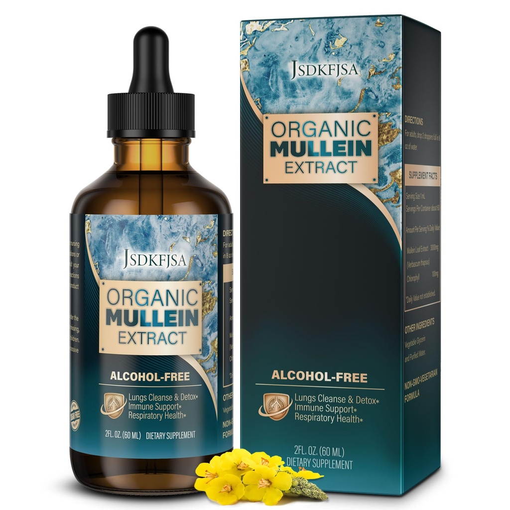 Mullein gotas para pulmões, suporte Lung Cleanse / Detox e função respiratória para respiração saudável - Mullein Leaf Extract para pulmões-2 fl.oz