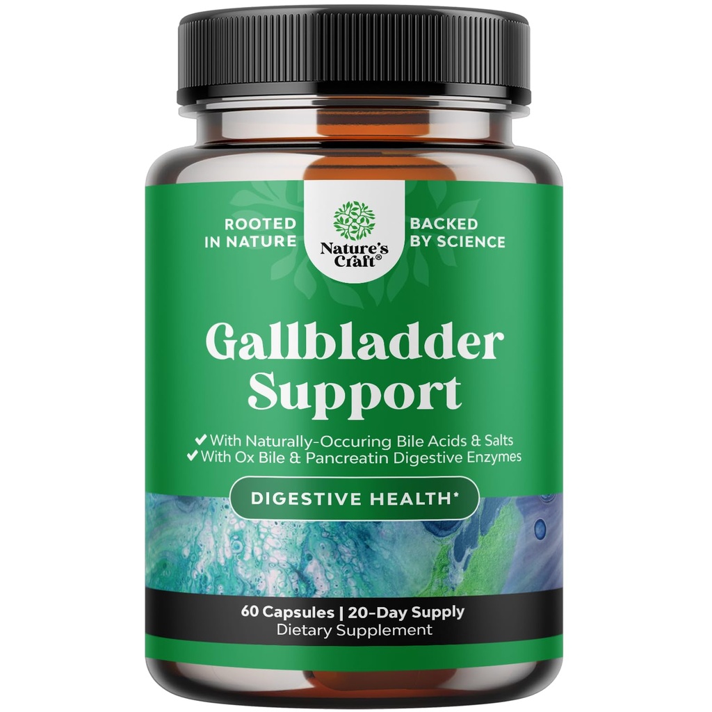Sales de Bile de Ox para suporte de vesícula biliar - Suplemento de Sales de Bile purificado com Enzimas Digestivas Pancreatina Ox & Betaine HCL - Suplementos para Sem vesícula biliar & Saúde Digestiva 20 dias