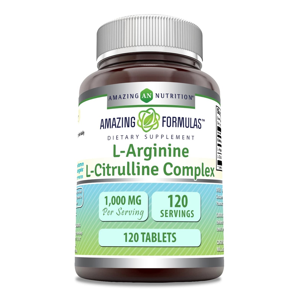 Fórmulas surpreendentes L-Arginina/L-Citrulina Complexo 1000mg 120 comprimidos Suplemento . Não-GMO . Gluten Free .