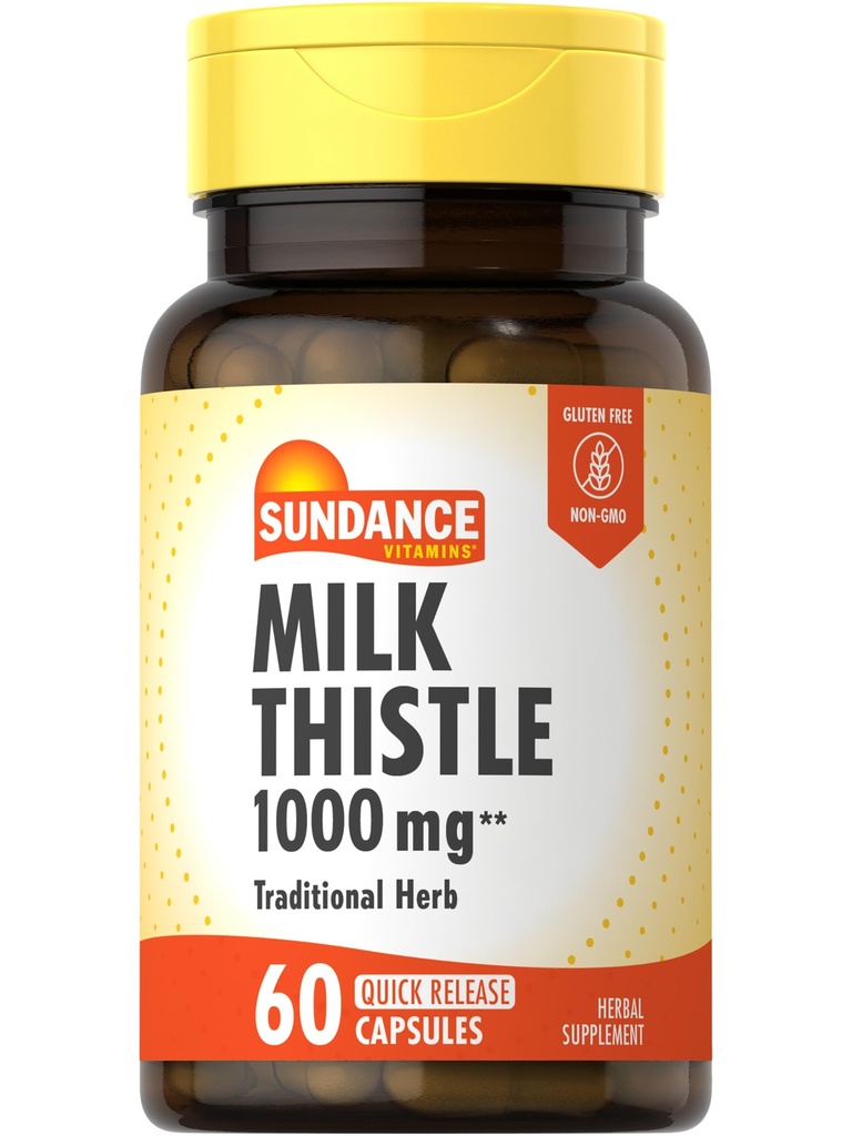 Sundance Milk Thistle 1000mg 60 Quick Release Cápsulas Tradicionais Suplemento de Ervas Não-GMO e Gluten Free Formula