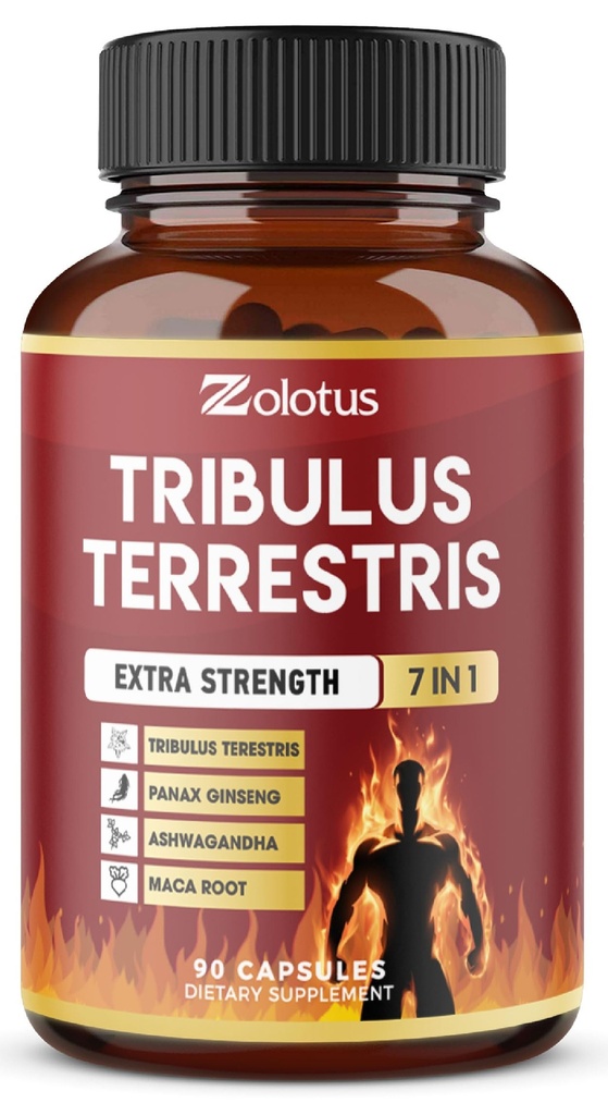 Cápsulas Tribulus Terrestris com Ashwagndha, Panax Ginseng, Saw Palmetto, Maca, Shilajit - 90 Cápsulas - 3 meses de fornecimento
