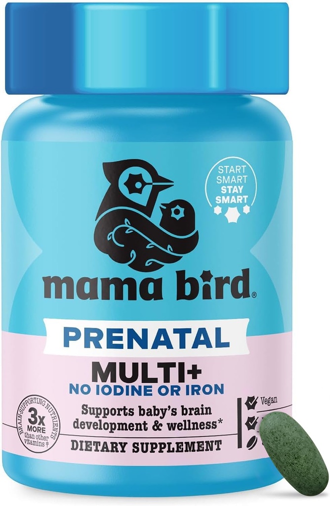 Melhor Nest Wellness Mama Bird Pré-natal Multi Plus Iodo & Ferro Livre - Vitamina pré-natal para o cérebro & Saúde Digestiva - Vegan Multivitamin com metilfolato, Probióticos & Mais - 30 Caplets