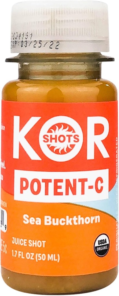 KOR Shots Sea Buckthorn e Baobab Shot - 1.7 Fl Oz - Potent C - Superalimentos Vitamina C Shot - USDA Certified Organic