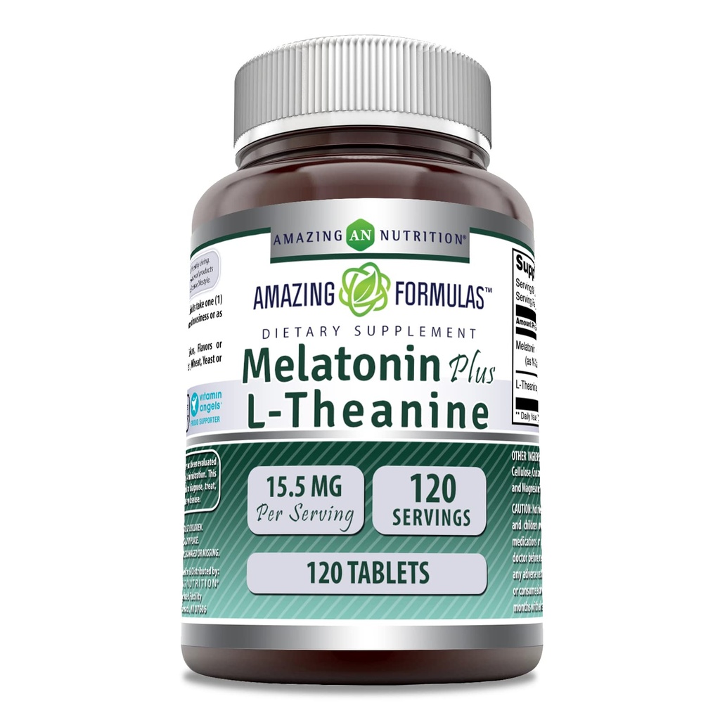 Fórmulas surpreendentes Melatonina Plus L-Theanina 15.5 Mg Suplemento de Comprimidos Não-OGM Não-Gluten-Free .