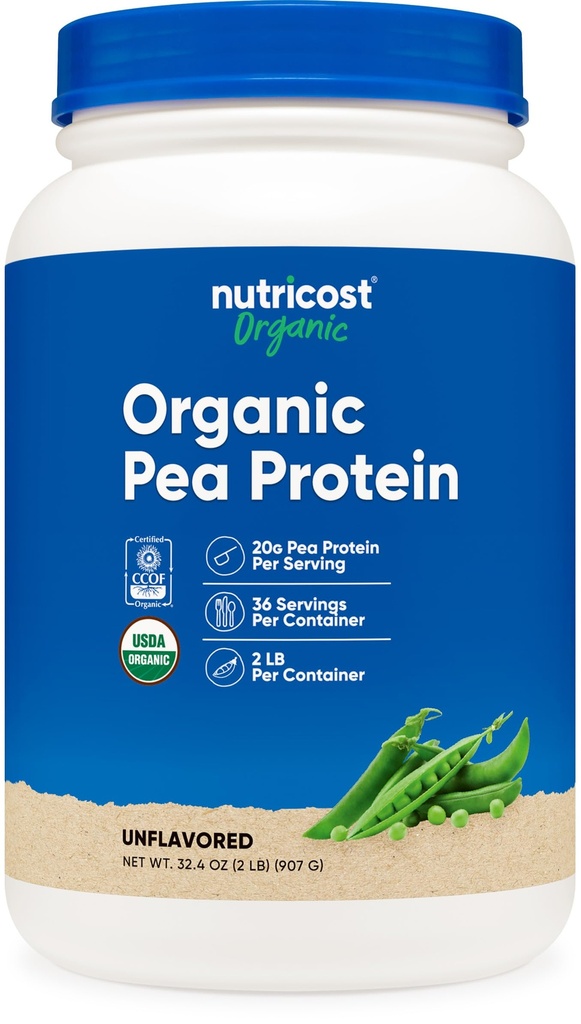 Nutricost Organic Pea Protein Isolate Powder (2LBS) - Sem sabor, certificado USDA Organic, Protein from Plants, Vegetarian Friendly, Gluten Free, Non-GMO