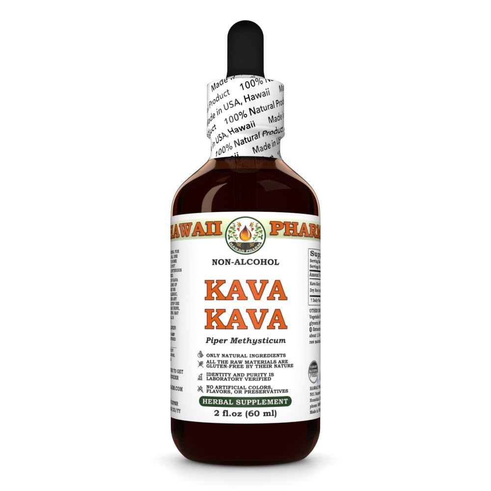 Hawaii Pharm Kava Extrato de Líquido Livre de Álcool, Kava Kava (Piper Methysticum) Glicerite de raiz seca Suplemento natural de ervas 2 onças